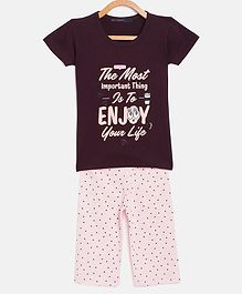 Nins Moda Half Sleeves Text Print Detailing Night Suit - Violet Nins Moda Half Sleeves Text Print Detailing Night Suit - Violet