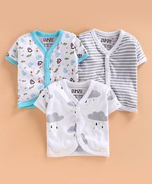 Bumzee Clouds & Monkey Print Half Sleeves Pack Of 3 Vests - Grey Bumzee Clouds & Monkey Print Half Sleeves Pack Of 3 Vests - Grey