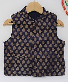 Many frocks & Sleeveless Brocade Jacket - Blue Many frocks & Sleeveless Brocade Jacket - Blue