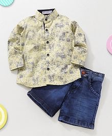 Knotty Kids Full Sleeves Printed Shirt & Denim Shorts Combo - Beige Knotty Kids Full Sleeves Printed Shirt & Denim Shorts Combo - Beige