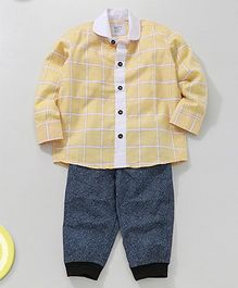 Knotty Kids Full Sleeves Checkered Shirt & 3/4 Pant Combo - Yellow Knotty Kids Full Sleeves Checkered Shirt & 3/4 Pant Combo - Yellow