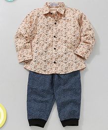 Knotty Kids Full Sleeves Flowers Printed Shirt & 3/4 Pant Combo - Brown Knotty Kids Full Sleeves Flowers Printed Shirt & 3/4 Pant Combo - Brown