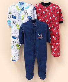 Kidi Wav Dino Print Full Sleeves Pack Of 3 Sleep Suits - Navy Kidi Wav Dino Print Full Sleeves Pack Of 3 Sleep Suits - Navy