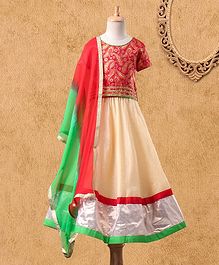Kids Chakra Paisley Print Half Sleeves Choli With Dupatta & Lehenga - Red Kids Chakra Paisley Print Half Sleeves Choli With Dupatta & Lehenga - Red