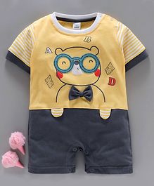 Olio Kids Half Sleeves Romper Bear Print - Yellow Blue Olio Kids Half Sleeves Romper Bear Print - Yellow Blue