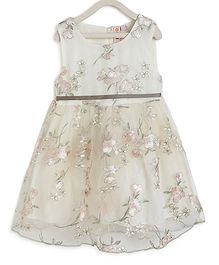 Kids On Board Sleeveless Flower Embroidery Detailing Flared Dress - Off White Kids On Board Sleeveless Flower Embroidery Detailing Flared Dress - Off White