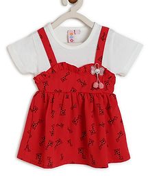 Kids On Board Short Sleeves Giraffe Print Dress - Red Kids On Board Short Sleeves Giraffe Print Dress - Red