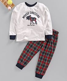 Lazy Bones Full Sleeves Tee with Lounge Pant Moose Print - White Red Lazy Bones Full Sleeves Tee with Lounge Pant Moose Print - White Red