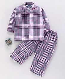Enfance Core Checks Full Sleeves Night Suit - Pink & Grey Enfance Core Checks Full Sleeves Night Suit - Pink & Grey