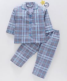 Enfance Core Checks Full Sleeves Night Suit - Blue & Grey Enfance Core Checks Full Sleeves Night Suit - Blue & Grey