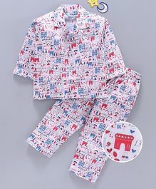 Enfance Core Eiffel Tower Printed Full Sleeves Night Suit - Red Enfance Core Eiffel Tower Printed Full Sleeves Night Suit - Red