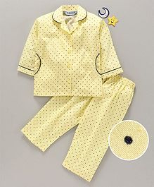 Enfance Core Polka Dot Printed Full Sleeves Night Suit - Light Yellow Enfance Core Polka Dot Printed Full Sleeves Night Suit - Light Yellow