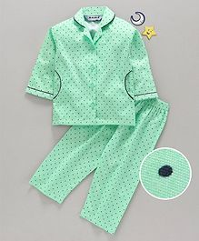 Enfance Core Polka Dot Printed Full Sleeves Night Suit - Sea Green Enfance Core Polka Dot Printed Full Sleeves Night Suit - Sea Green