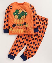 Kiddopanti Full Sleeves Balloon Printed Night Suit - Orange & Navy Blue Kiddopanti Full Sleeves Balloon Printed Night Suit - Orange & Navy Blue