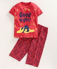 Kiddopanti Good Night Print Half Sleeves Night Suit - Red Kiddopanti Good Night Print Half Sleeves Night Suit - Red
