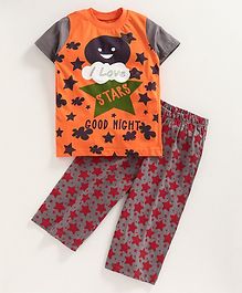 Kiddopanti I Love Stars Print Half Sleeves Night Suit - Orange & Grey Kiddopanti I Love Stars Print Half Sleeves Night Suit - Orange & Grey