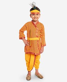 KID1 Tiny Flower Print Full Sleeves Kurta With Dhoti Basuri & Mukut - Yellow KID1 Tiny Flower Print Full Sleeves Kurta With Dhoti Basuri & Mukut - Yellow