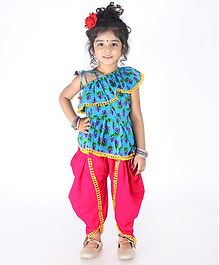 KID1 Flower Print Sleeveless Frill Peplum Top With Dhoti - Blue KID1 Flower Print Sleeveless Frill Peplum Top With Dhoti - Blue