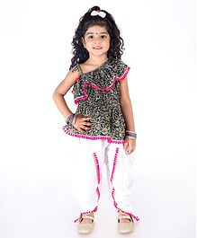 KID1 Flower Print Sleeveless Frill Peplum Top With Dhoti - Indigo Blue KID1 Flower Print Sleeveless Frill Peplum Top With Dhoti - Indigo Blue