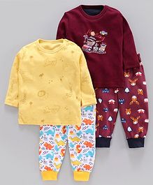 Kidi Wav Animals Print Full Sleeves Pack Of 2 Tee & 2 Bottom Set - Multi Color Kidi Wav Animals Print Full Sleeves Pack Of 2 Tee & 2 Bottom Set - Multi Color