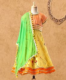 Kids Chakra Short Sleeves Choli With Lehenga & Dupatta - Orange Yellow Kids Chakra Short Sleeves Choli With Lehenga & Dupatta - Orange Yellow