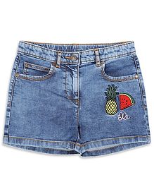 Elle Kids Pineapple Embroidered Denim Shorts - Blue Elle Kids Pineapple Embroidered Denim Shorts - Blue