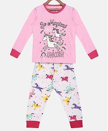 Little Marine Full Sleeves Unicorn Print Detailing Night Suit - Pink Little Marine Full Sleeves Unicorn Print Detailing Night Suit - Pink