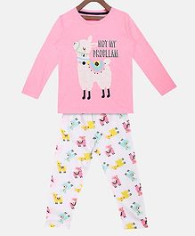Little Marine Full Sleeves Lima Print Detailing Night Suit - Pink Little Marine Full Sleeves Lima Print Detailing Night Suit - Pink