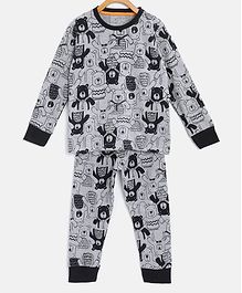 Little Marine Full Sleeves Bear Print Detailing Night Suit - Grey Little Marine Full Sleeves Bear Print Detailing Night Suit - Grey