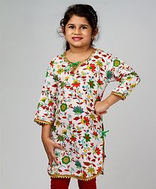 Pikaboo Floral Print Gota Patti Three Fourth Sleeves Kurti - White Pikaboo Floral Print Gota Patti Three Fourth Sleeves Kurti - White