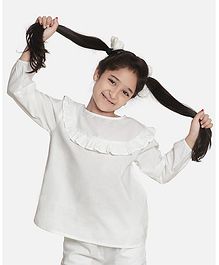 Aww Hunnie Full Sleeves Ruffle Detailed Solid Top - White Aww Hunnie Full Sleeves Ruffle Detailed Solid Top - White