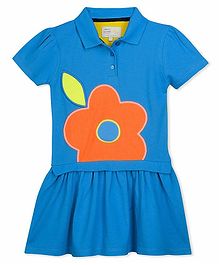 Cherry Crumble By Nitt Hyman Short Sleeves Flower Patch Dress - Blue Cherry Crumble By Nitt Hyman Short Sleeves Flower Patch Dress - Blue