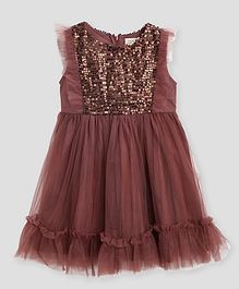Cherry Crumble By Nitt Hyman Sleeveless Sequined Flared Netted Dress - Brown Cherry Crumble By Nitt Hyman Sleeveless Sequined Flared Netted Dress - Brown
