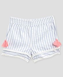 Cherry Crumble By Nitt Hyman Striped Tassel Detailing Shorts - White & Blue Cherry Crumble By Nitt Hyman Striped Tassel Detailing Shorts - White & Blue