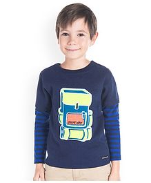 Cherry Crumble By Nitt Hyman Full Sleeves Backpack Patch Tee - Navy Blue Cherry Crumble By Nitt Hyman Full Sleeves Backpack Patch Tee - Navy Blue