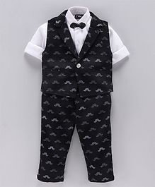 Actuel Full Sleeves Shirt With Mustache Print Waistcoat & Pants - Black Actuel Full Sleeves Shirt With Mustache Print Waistcoat & Pants - Black