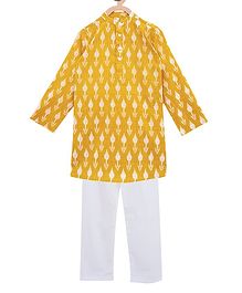 Campana Full Sleeves Motif Print Kurta With Pajama - Yellow Campana Full Sleeves Motif Print Kurta With Pajama - Yellow