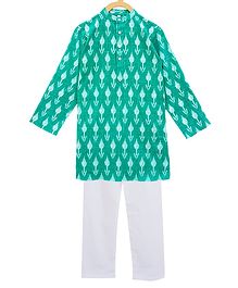 Campana Full Sleeves Motif Print Kurta With Pajama - Green Campana Full Sleeves Motif Print Kurta With Pajama - Green