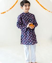 Campana Full Sleeves Motif Print Kurta With Pajama - Purple Campana Full Sleeves Motif Print Kurta With Pajama - Purple