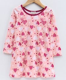 CrayonFlakes Hearts Print Full Sleeves Dress - Pink CrayonFlakes Hearts Print Full Sleeves Dress - Pink