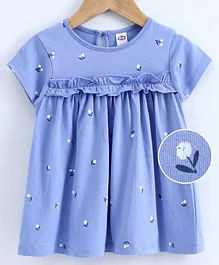 Zero Half Sleeves Frock Floral Print - Blue Zero Half Sleeves Frock Floral Print - Blue