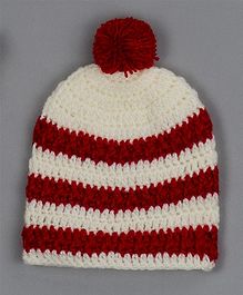 Buttercup from KnittingNani Striped Pattern Cap With Pom Pom - Off White & Red Buttercup from KnittingNani Striped Pattern Cap With Pom Pom - Off White & Red