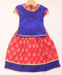 Many frocks & Short Sleeves Brocade Pattu Pavadai - Pink & Blue Many frocks & Short Sleeves Brocade Pattu Pavadai - Pink & Blue