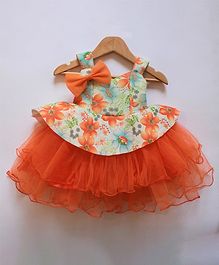 Many frocks & Floral Print Peplum Style Sleeveless Dress - Orange & Cream Many frocks & Floral Print Peplum Style Sleeveless Dress - Orange & Cream