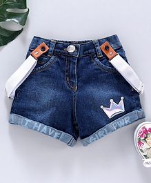 Little Kangaroos Denim Shorts With Suspender - Blue White Little Kangaroos Denim Shorts With Suspender - Blue White