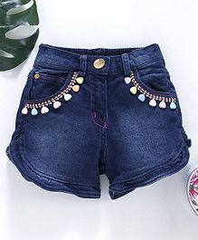 Little Kangaroos Mid thigh Length Studded Denim Shorts with Elasticated Back - Light Blue Little Kangaroos Mid thigh Length Studded Denim Shorts with Elasticated Back - Light Blue