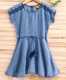 Global Desi Girl Embroidered Short Sleeves Dress - Blue Global Desi Girl Embroidered Short Sleeves Dress - Blue