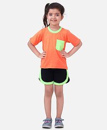 Lilpicks Couture Half Sleeves Solid Tee & Shorts Set - Neon Orange Lilpicks Couture Half Sleeves Solid Tee & Shorts Set - Neon Orange