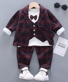 Kookie Kids Full Sleeves Checked 3 Piece Party Suit - Purple Kookie Kids Full Sleeves Checked 3 Piece Party Suit - Purple