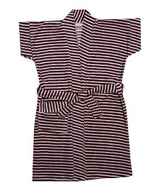 BUMZEE Striped Half Sleeve Bathrobe - Maroon BUMZEE Striped Half Sleeve Bathrobe - Maroon
